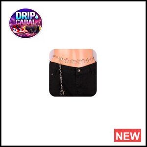 Silver Chain Belt Y2K Festival Accessory Adjustable Waist Chain Star Charm